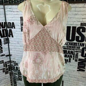 Jones Wear 16 Pink Print V-Neck Zip Side Sleeveless Top